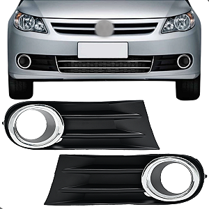 Par Moldura Grade Farol Milha Saveiro Gol Voyage G5 C/Furo Cromado