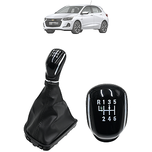 Bola Manopla Aro Cromado + Coifa Câmbio Onix Plus Novo Onix 2020 2021 2022 2023 6 Marchas