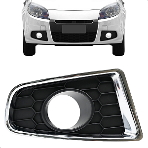 Grade Moldura Milha Com Furo Sandero 2012 2013 2014 Aro Cromado