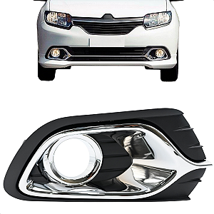 Moldura Grade Farol Milha Sandero 2014 15 16 17 18 19 2020 C/Furo Cromado