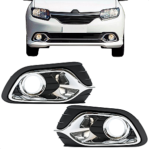 Par Moldura Grade Farol Milha Sandero 2014 15 16 17 18 19 2020 C/Furo Cromado