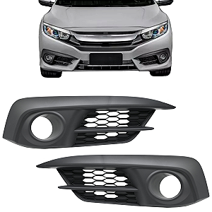 Par Moldura Grade Farol Milha Civic G10 2017 2018 2019 2020 Preta Com furo