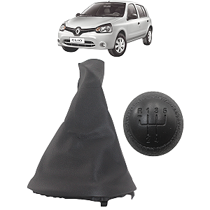 Coifa Câmbio Manopla Clio 2000 01 02 03 04 05 06 07 08 09 10 a 2016 Preta C/Base