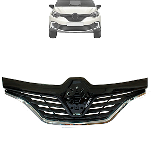 Grade Dianteira Completa Black Piano Friso Cromado Completa Captur 2017 Até 2021