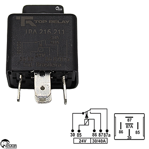 Relé Auxiliar 24V 5 Terminais 30/40A Com Suporte Scania Iveco Mercedes-Benz