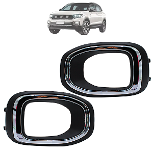 Par Moldura Grade Milha Parachoque Com Furo T-Cross 2019 2020 2021 2022 Aro Cromado