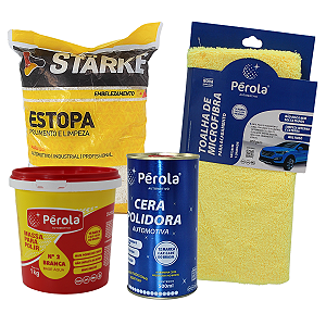Kit Cera 500 Ml + Massa Base Agua N°2 1 Kg + Estopa + Toalha