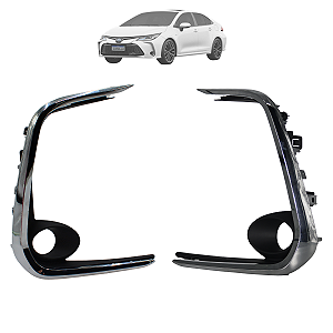 Par Grade Moldura Farol Milha Com Furo Corolla 2020 2021 2022 Preto Friso Cromado