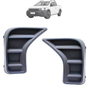 Par Moldura Farol Milha Grade Saveiro 2023 2024 Preta Sem Furo