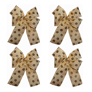 Laço Natal dourado Poá - kit 12 unidades