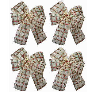 Laço Natal offwhite quadriculado - kit 12 unidades