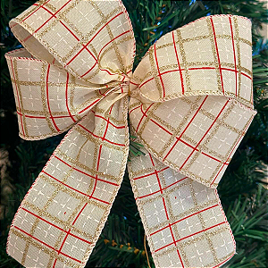 Laço Natal offwhite quadriculado - kit 12 unidades
