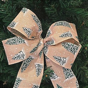 Laço rústico com Árvore de Natal Verde - Kit 18 unidades