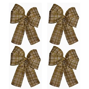 Laço Natal dourado quadriculado - kit 06 unidades