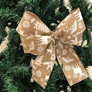 Laço Rústico de Renas branca para Árvore Natal Guirlanda - Kit 06 unidades