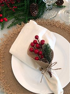 Anel Porta Guardanapo Natal Azevinho Fruta - Kit 08 unidades
