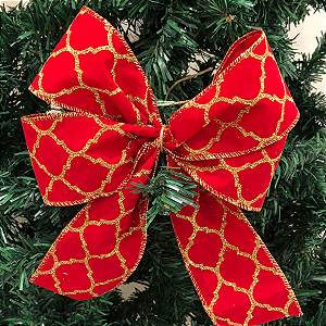 Laço vermelho colmeia dourado de Natal para Árvores e Guirlanda - Kit 04 unidades