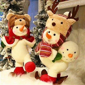 Boneco de Neve Pelúcia Decoração Papai Noel Árvore Natal