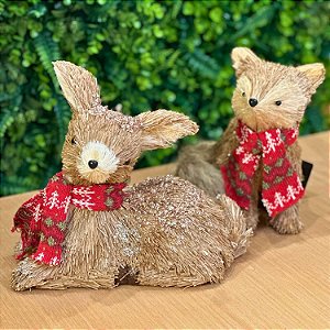 Pelúcia Decoração Árvore de Natal Animais Raposa Cervo Palha