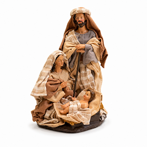 Sagrada Família 20cm RoupasTecido Presépio Religioso Decor