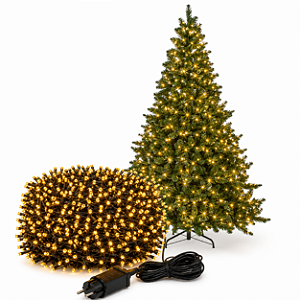 Árvore de Natal Iluminada 2,10m com 1100 Galhos Pé de Ferro + Pisca Estrobo 50m 1600 LEDs 320 Flash Branco Quente Bivolt