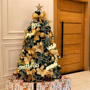 Árvore de Natal 2,10 Completa + Enfeites Verde Decorativos Pisca Led