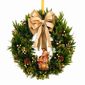 Guirlanda de Natal Sagrada Família 45cm Led Decoração Porta