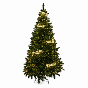 Árvore de Natal 2,40mt 1350 Galhos com Estrobo 1600 LEDs 320 Flash + Cascata de Palavras LED