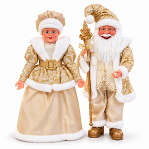 Combo Casal Noel Premium 46cm Papai Noel e Mamãe Noel Decoração Natalina Dourado ou Vermelho
