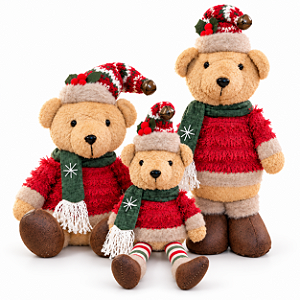 Trio Ursos de Pelúcia Natalinos com Gorro Cachecol Decoração Natal