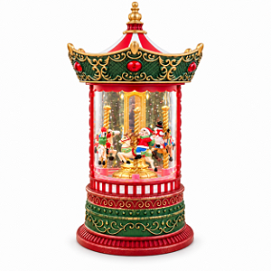 Luminária Carrossel Natalino 25cm com Movimento, Música, LED e Efeito Globo de Neve