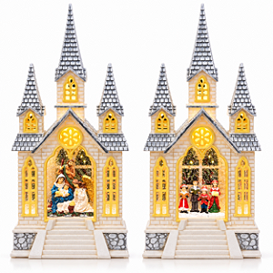 Luminária Natalina Catedral Musical com LED e Globo de Neve 41cm USB