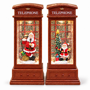 Luminária Decorativa Natalina Cabine Telefônica 25cm com LED e Música, USB