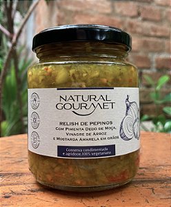 Relish de Pepinos com Pimenta Dedo de Moça, Vinagre de Arroz e Mostarda Amarela em grãos
