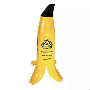 Placa Banana Sinalização Aviso Cuidado Piso Molhado 360 °