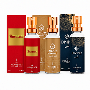 Kit 3 Perfumes Moments 15ml Baraccat Amber Monarch Divine