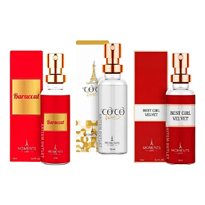Kit 3 Perfumes Moments Paris Baraccat Divine Best Girl 15ml