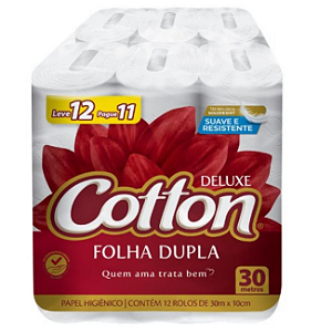 Papel Higiênico Cotton Deluxe Folha Dupla 30m Leve 12 Pague 11