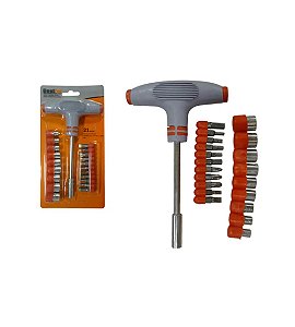 Jogo Chaves Tipo T com Soquetes e Bits 21 Peças Bestfer