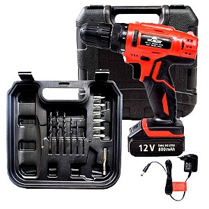 Parafusadeira 12v a Bateria Bivolt Kit 13 Peças Worker