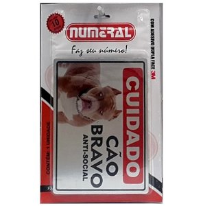Placa Cuidado Cão Bravo 17x14cm Numeral