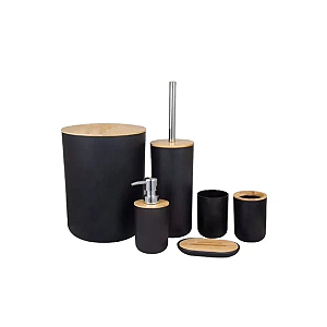 Conjunto P/ Banheiro Bambu/preto 6pcs Plasvale