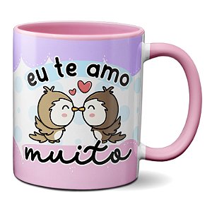 Caneca Namorados Fofos Casal De Passarinhos Eu Te Amo Muito