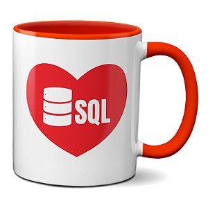 Caneca Love Amo SQL Presente Criativo Banco de Dados