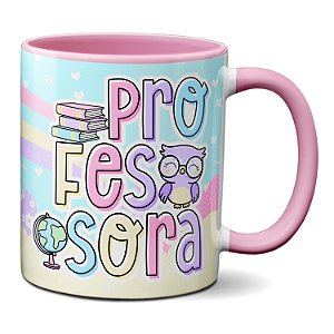 Caneca Profissional Professora Presente Fofo Coruja Livros