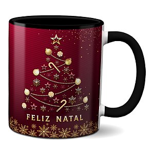 Caneca Árvore De Natal Estrela Bolinhas Douradas Vermelha