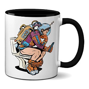 Caneca Engraçada Astranauta com Celular no Banheiro Presente