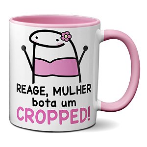 Caneca Flork Meme Engraçada Frase Cropped Reage Mulher