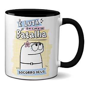 Caneca Flork Meme É Luta em Cima De Batalha Socorro Deus