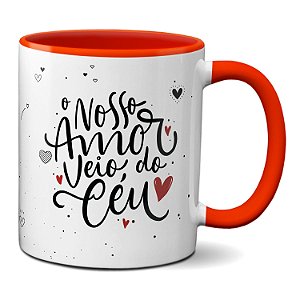 Caneca O Nosso Amor Veio Do Céu Presente Nomarados Fofos